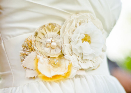 ivory white and yellow bridal sash