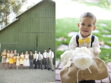 vintage backyard wedding in yellow and grey