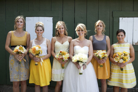 vintage backyard wedding in yellow and grey