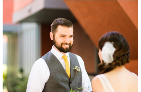 yellow tie on the groom