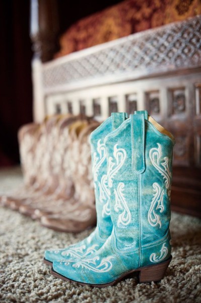 teal cowboy boots for a wedding