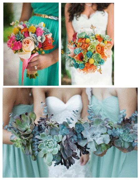 bouquets for a teal wedding