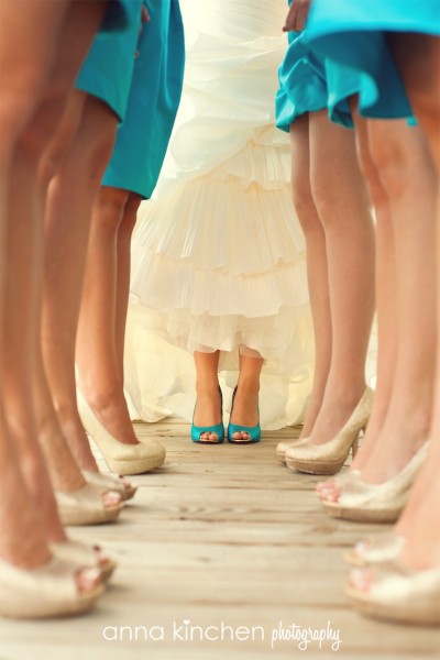 bride and bridesmaids, teal wedding